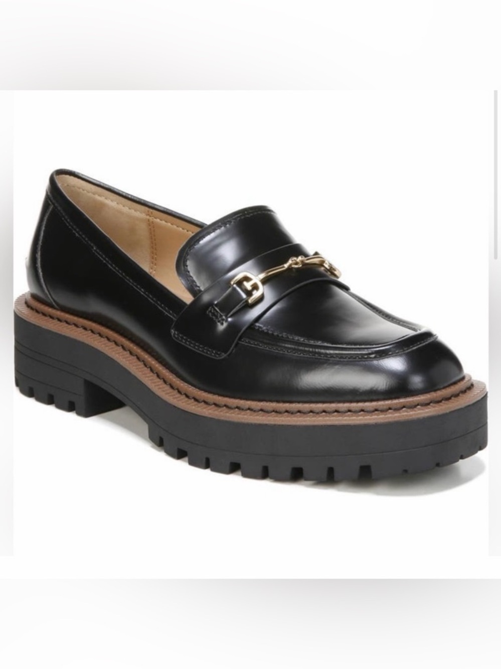 Black Leather Lug-Soled Loafer